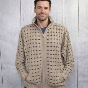 Alpaca Fina Mens Beige Zip Alpaca Wool Sweater Cozy Peru Knit Classic Mens Wear